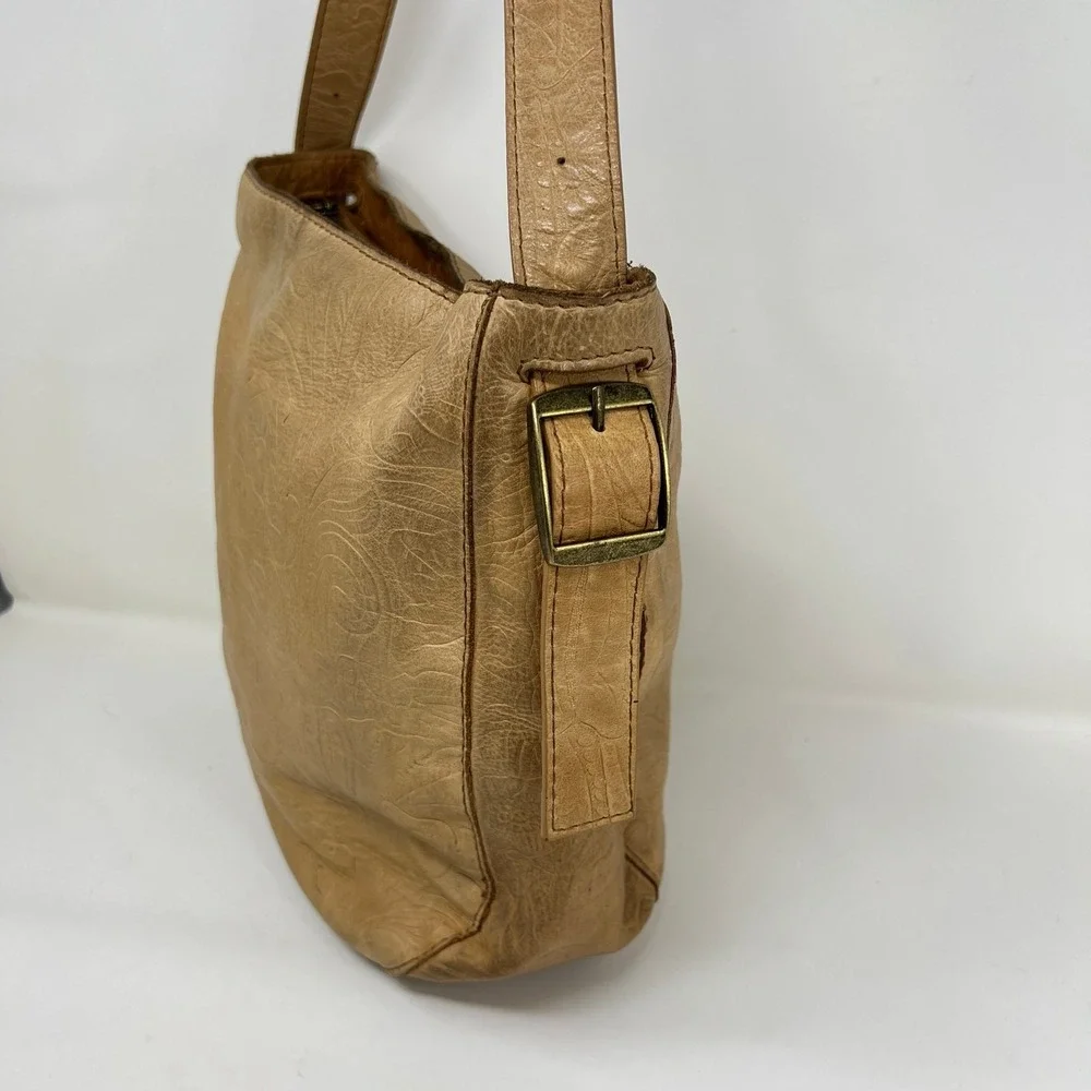 American Leather Co Embossed Leather Shoulder Bag Tan Brown Hobo Tote Purse